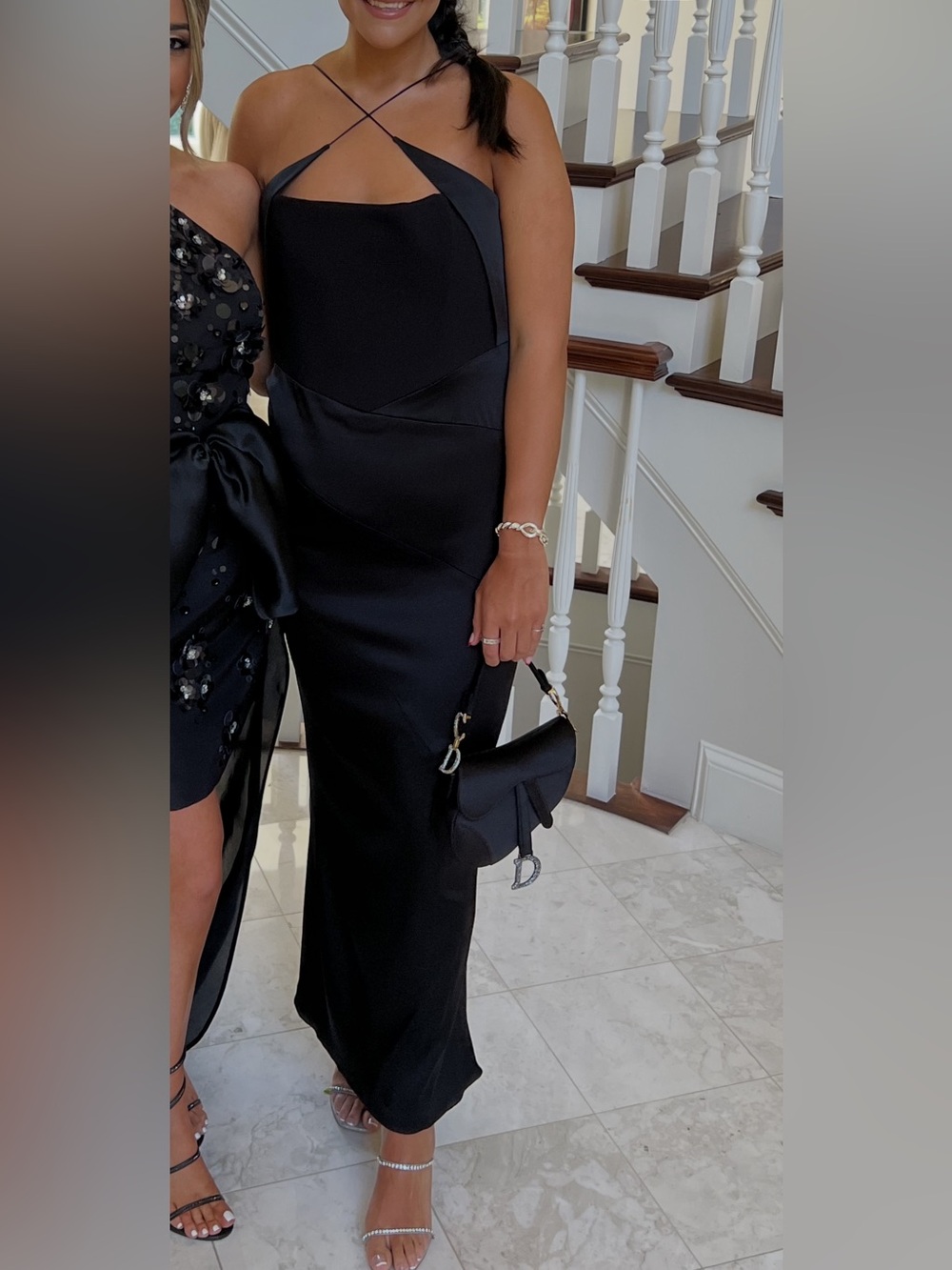 16Arlington Black Satin Halter Slip Dress
